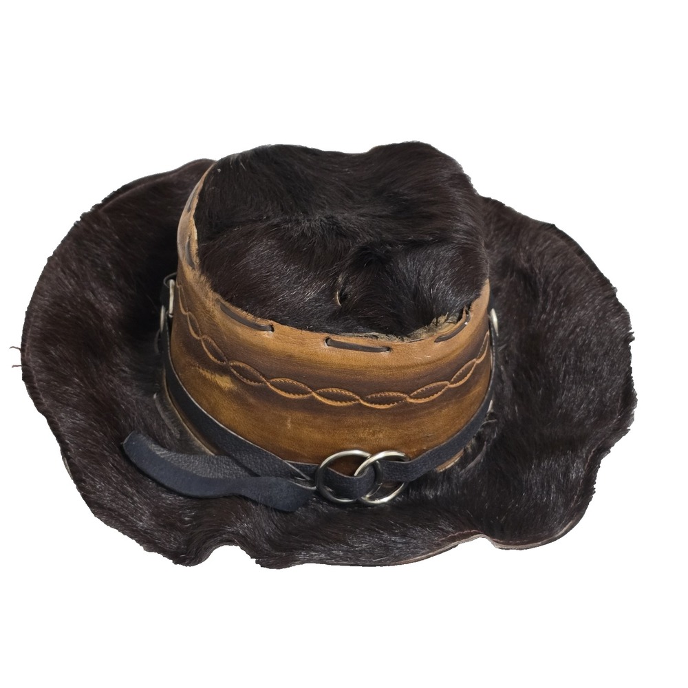 VTG Brown Cowboy Leather Hat Hair-on-Hide Western Rodeo style Hat Size‎ 7.5 READ
